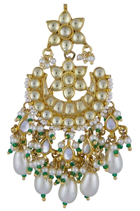 Maisara Jewelry_Gold Plated Kundan Chandbali Earrings_Online_at_Aza_Fashions