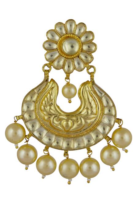 Maisara Jewelry_Gold Plated Kundan Chandbalis_Online_at_Aza_Fashions
