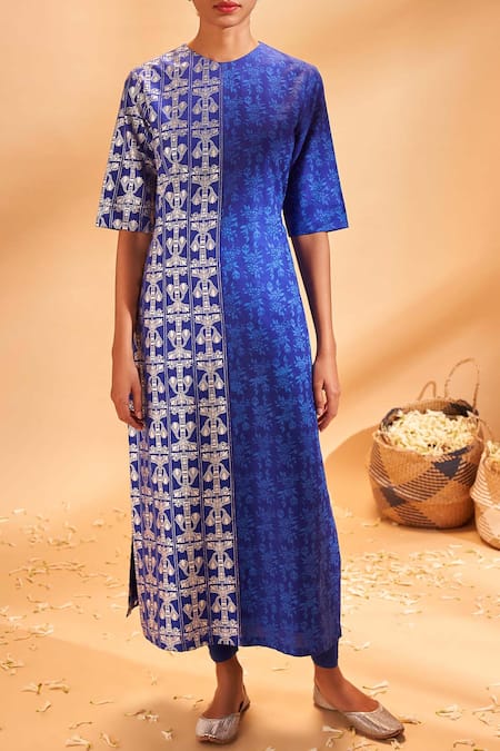 Masaba Blue Printed Silk Kurta