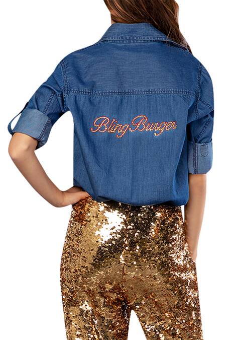 Shop_Mxs_Gold Sequined Weave Embroidered Pants_at_Aza_Fashions