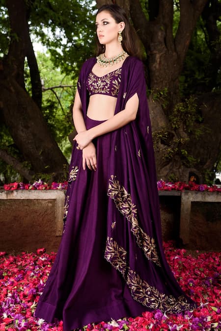 Prathyusha Garimella Purple Asymmetric Cape Lehenga Set 