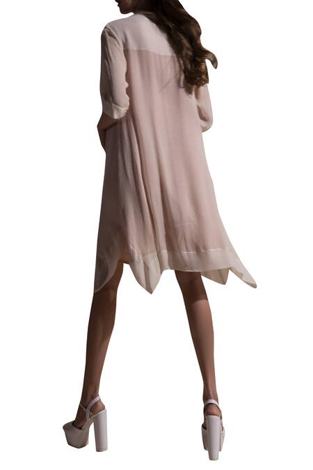 Abhishek Sharma Pink Chiffon Spread Collar Embroidered Shirt Dress Online at Aza Fashions Abhishek Sharma_Pink Chiffon Spread Collar Embroidered Shirt Dress_Online_at_Aza_Fashions