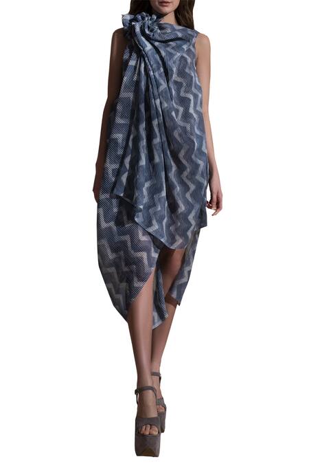 Buy_Abhishek Sharma_Blue Georgette Batik Print Dress_Online_at_Aza_Fashions