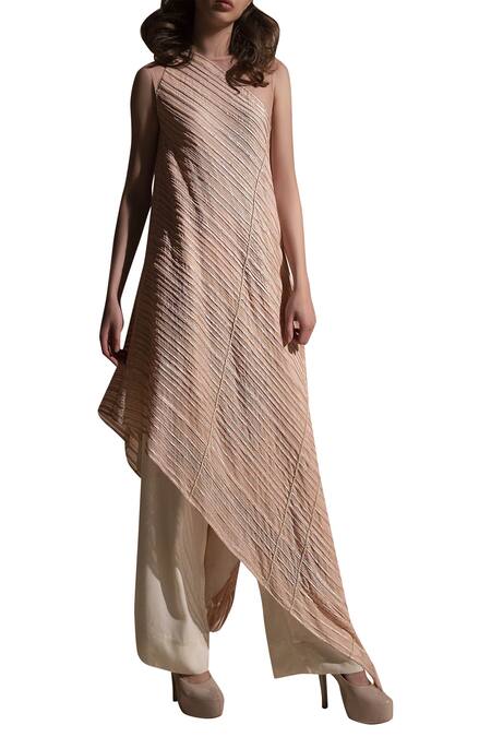 Buy_Abhishek Sharma_Pink Chiffon Asymmetric Kurta Set_Online_at_Aza_Fashions
