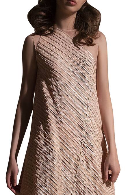 Shop_Abhishek Sharma_Pink Chiffon Asymmetric Kurta Set_Online_at_Aza_Fashions