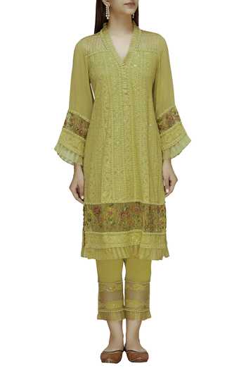Buy Poonam Dubey Yellow Organza, Chikankari V Neck Kurta Set Online at Aza Fashions Buy_Poonam Dubey_Yellow Organza, Chikankari V Neck Kurta Set_Online_at_Aza_Fashions