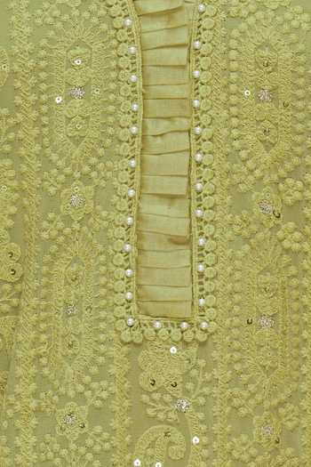 Poonam Dubey Yellow Organza, Chikankari V Neck Kurta Set at Aza Fashions Poonam Dubey_Yellow Organza, Chikankari V Neck Kurta Set_at_Aza_Fashions