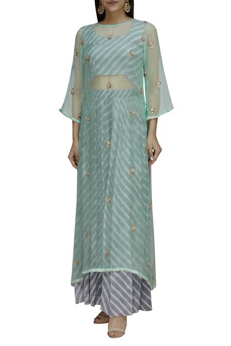 Shuchi VC Blue Crepe Chiffon Embroidered Sheer Kurta Set