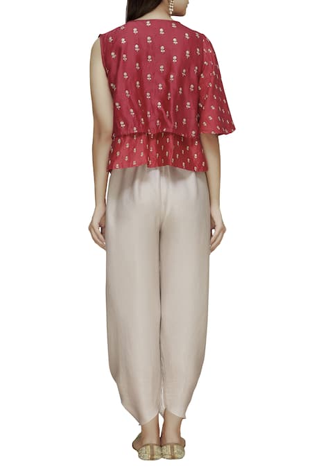 Shop_Divya Kanakia_Gold Chanderi, Satin 3d Floral Motif Round Kurta And Dhoti Pant Set _at_Aza_Fashions