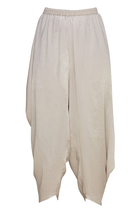 Shop_Divya Kanakia_Gold Chanderi, Satin 3d Floral Motif Round Kurta And Dhoti Pant Set _Online_at_Aza_Fashions