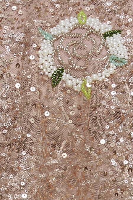 Divya Kanakia_Pink Sequin Off Shoulder Embellished Draped Gown _at_Aza_Fashions