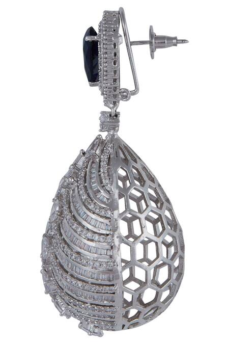 Shop_Moh-Maya By Disha Khatri_Silver Plated Stone Danglers_Online_at_Aza_Fashions