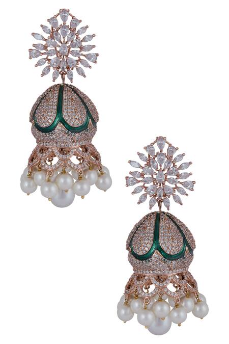 Shop Moh-Maya By Disha Khatri Gold Plated Stone Jhumkas at Aza Fashions Shop_Moh-Maya By Disha Khatri_Gold Plated Stone Jhumkas_at_Aza_Fashions