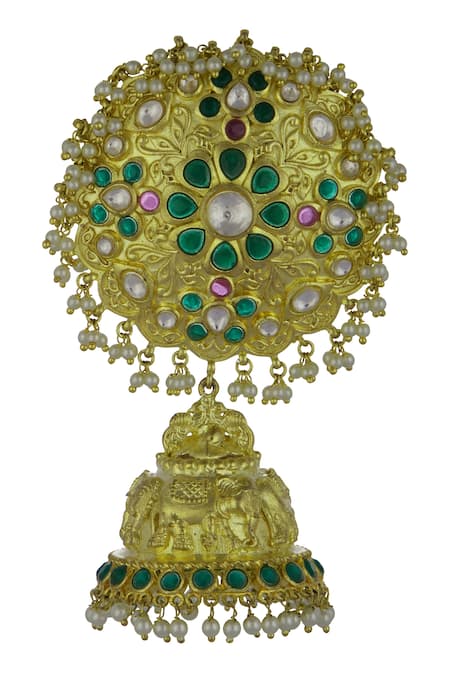 Moh-Maya By Disha Khatri_Gold Plated Stones, Beads, Zari Kundan Meenakari Jhumkas _Online_at_Aza_Fashions