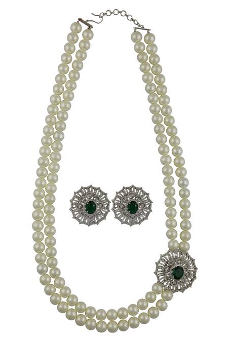 Shop Moh-Maya By Disha Khatri White Crystals Necklace Set at Aza Fashions Shop_Moh-Maya By Disha Khatri_White Crystals Necklace Set_at_Aza_Fashions