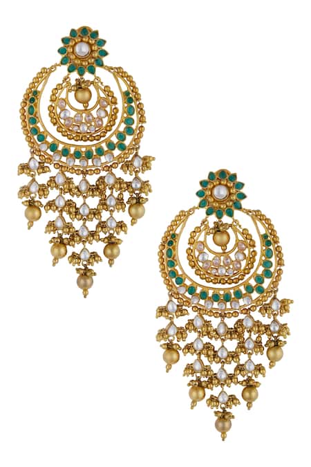 Shop Moh-Maya By Disha Khatri Gold Plated Stones, Beads Chandbali Earrings at Aza Fashions Shop_Moh-Maya By Disha Khatri_Gold Plated Stones, Beads Chandbali Earrings _at_Aza_Fashions