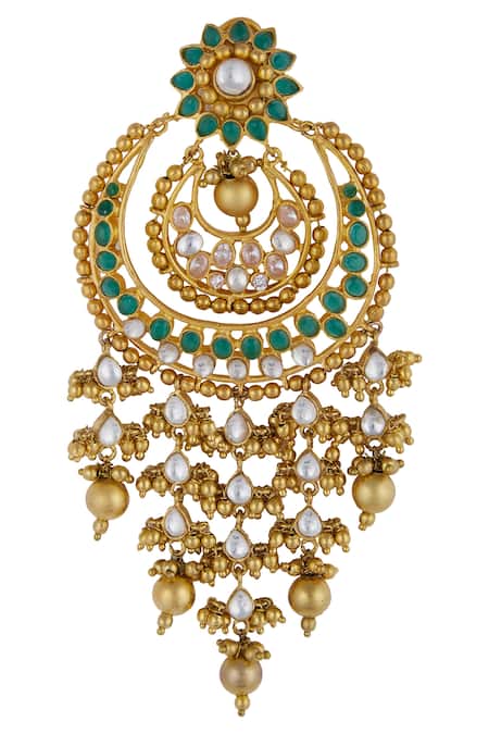 Moh-Maya By Disha Khatri Gold Plated Stones, Beads Chandbali Earrings Online at Aza Fashions Moh-Maya By Disha Khatri_Gold Plated Stones, Beads Chandbali Earrings _Online_at_Aza_Fashions