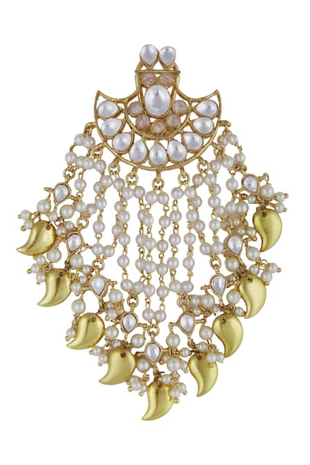 Moh-Maya By Disha Khatri_Gold Plated Pearls Kundan Danglers _Online_at_Aza_Fashions