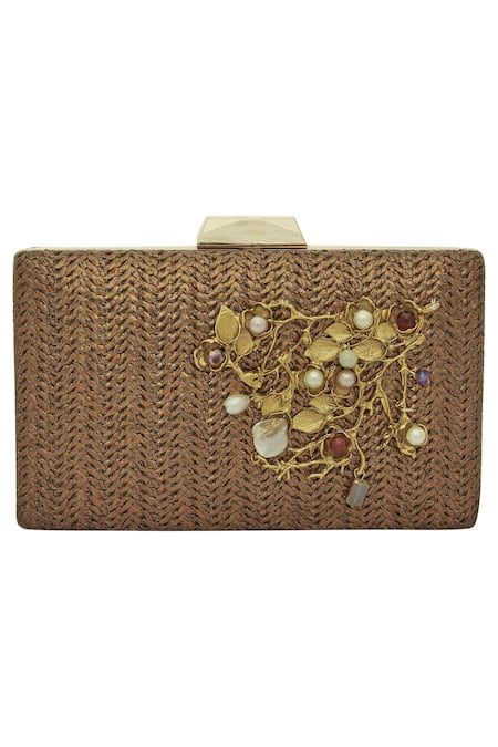 Moh-Maya by Disha Khatri Brown Embellished Box Clutch 