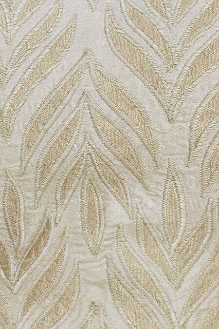 Vandana Sethi_Beige Dupion Silk Wide Neck Embroidered Lehenga Set_at_Aza_Fashions