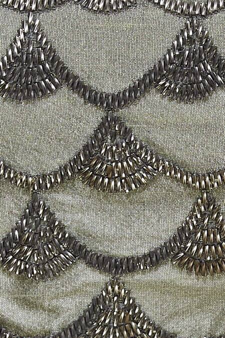 Vandana Sethi_Grey Dupion Silk V Neck Embellished Lehenga Set_at_Aza_Fashions