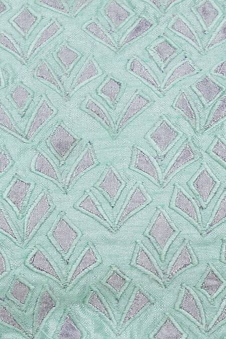 Vandana Sethi_Blue Dupion Silk Wide Neck Embroidered Lehenga Set_at_Aza_Fashions