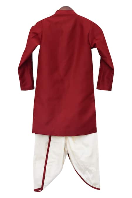 Shop Fayon Kids White Cotton, Silk Embroidery Kurta Dhoti Set at Aza Fashions Shop_Fayon Kids_White Cotton, Silk Embroidery Kurta Dhoti Set _at_Aza_Fashions
