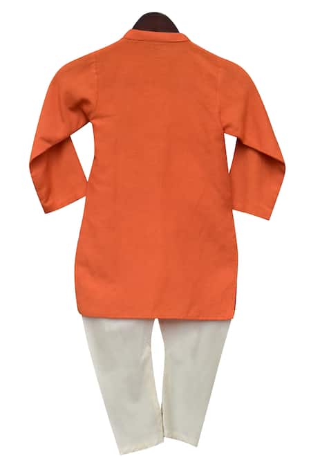 Shop Fayon Kids Orange Linen, Cotton Kurta Set at Aza Fashions Shop_Fayon Kids_Orange Linen, Cotton Kurta Set _at_Aza_Fashions