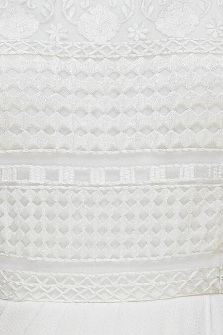 Ridhi Arora_Off White Bubble Crepe Round Embroidered Draped Gown_at_Aza_Fashions