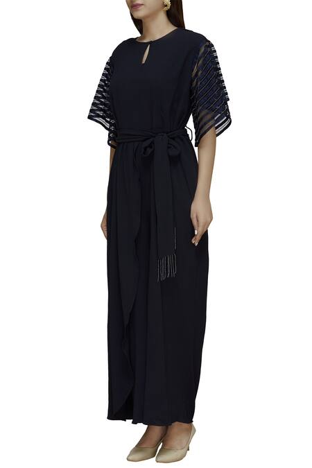 Buy_Ridhi Arora_Blue Bubble Crepe Round Embroidered Jumpsuit_Online_at_Aza_Fashions