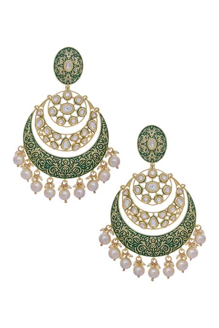 Shop Chaotiq By Arti Gold Plated Kundan Meenakari Chandbalis at Aza Fashions Shop_Chaotiq By Arti_Gold Plated Kundan Meenakari Chandbalis_at_Aza_Fashions