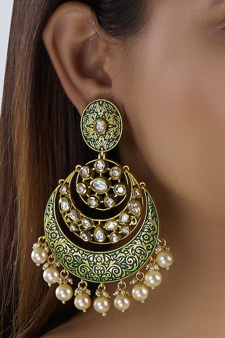 Chaotiq By Arti Gold Plated Kundan Meenakari Chandbalis