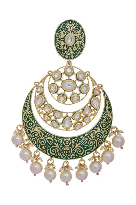 Chaotiq By Arti Gold Plated Kundan Meenakari Chandbalis Online at Aza Fashions Chaotiq By Arti_Gold Plated Kundan Meenakari Chandbalis_Online_at_Aza_Fashions