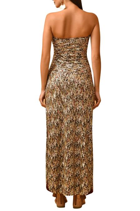 Shop_Malini Ramani_Gold Jersey Embellished Maxi Dress_at_Aza_Fashions