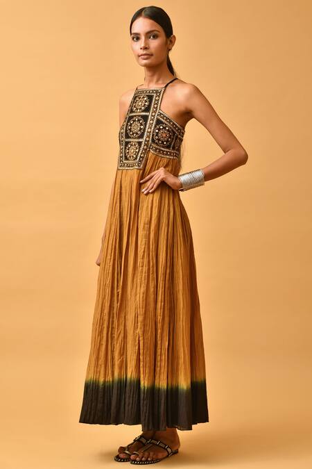 Malini Ramani Black Cotton Silk Embroidered Maxi Dress Online at Aza Fashions Malini Ramani_Black Cotton Silk Embroidered Maxi Dress_Online_at_Aza_Fashions