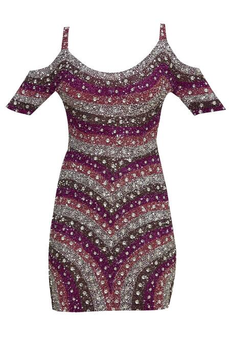 Shop_Chisel By Meghna Ramrakhiya_Multi Color U Neckline Embellished Short Dress _Online_at_Aza_Fashions