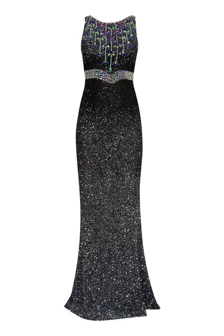 Shop Chisel By Meghna Ramrakhiya Black Net Round Embellished Gown Online at Aza Fashions Shop_Chisel By Meghna Ramrakhiya_Black Net Round Embellished Gown _Online_at_Aza_Fashions