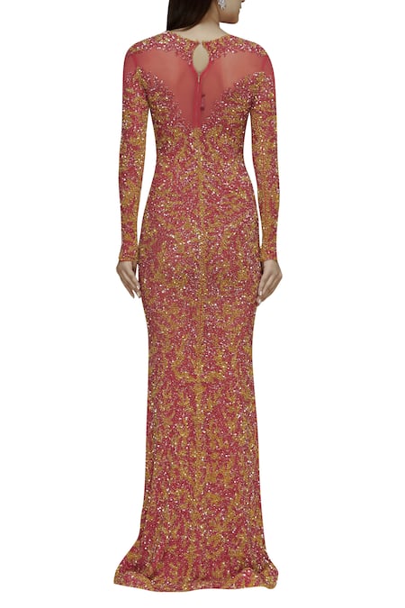 Chisel By Meghna Ramrakhiya_Yellow Net Round Embellished Gown _Online_at_Aza_Fashions