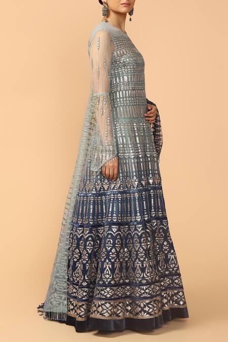 Tarun Tahiliani Blue Tulle Round Embroidered Anarkali Set Online at Aza Fashions Tarun Tahiliani_Blue Tulle Round Embroidered Anarkali Set _Online_at_Aza_Fashions