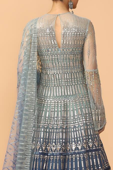 Shop Tarun Tahiliani Blue Tulle Round Embroidered Anarkali Set Online at Aza Fashions Shop_Tarun Tahiliani_Blue Tulle Round Embroidered Anarkali Set _Online_at_Aza_Fashions