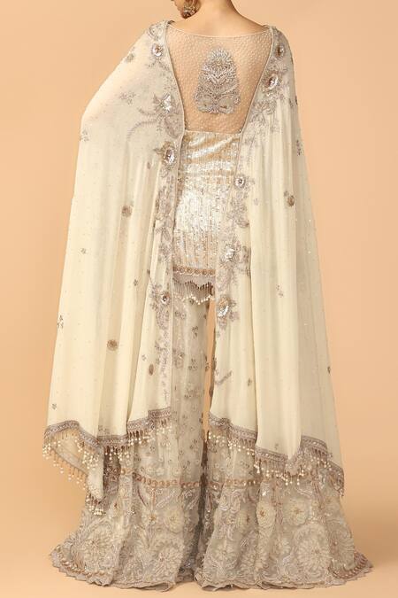 Shop Tarun Tahiliani Off White Soft Net Boat Embroidered Kurta Sharara Set at Aza Fashions Shop_Tarun Tahiliani_Off White Soft Net Boat Embroidered Kurta Sharara Set _at_Aza_Fashions