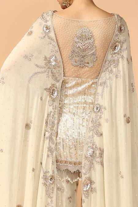 Shop Tarun Tahiliani Off White Soft Net Boat Embroidered Kurta Sharara Set Online at Aza Fashions Shop_Tarun Tahiliani_Off White Soft Net Boat Embroidered Kurta Sharara Set _Online_at_Aza_Fashions