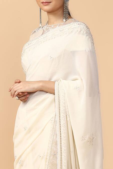 Shop_Tarun Tahiliani_Off White Raw Silk Round Embroidered Saree Set _Online_at_Aza_Fashions