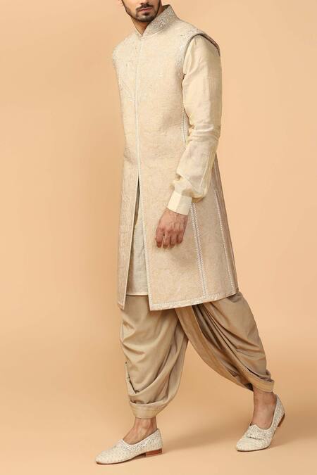 Tarun Tahiliani Beige Katan Silk Quilted Sherwani Set Online at Aza Fashions Tarun Tahiliani_Beige Katan Silk Quilted Sherwani Set _Online_at_Aza_Fashions