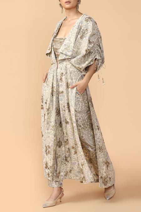 Tarun Tahiliani Multi Color Tusser Silk Embroidered Jacket Pant Set Online at Aza Fashions Tarun Tahiliani_Multi Color Tusser Silk Embroidered Jacket Pant Set _Online_at_Aza_Fashions