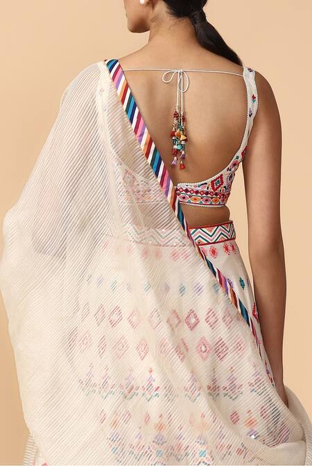 Shop_Tarun Tahiliani_Off White Raw Silk Leaf Neck Embroidered Lehenga Set _Online_at_Aza_Fashions