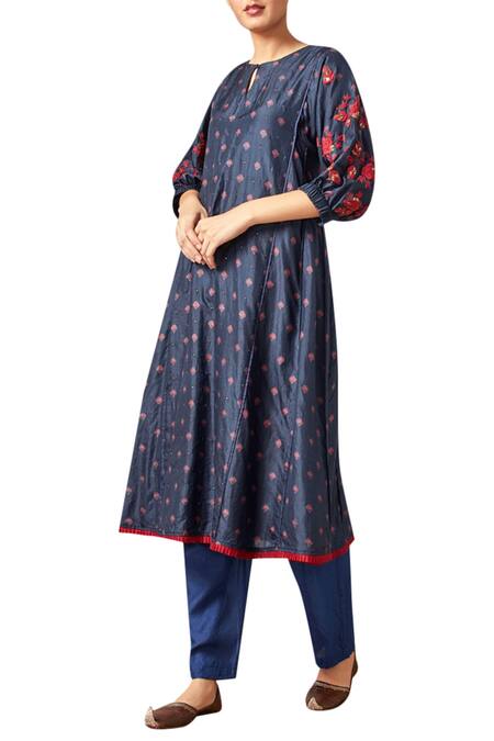 Myoho_Blue Printed Kurta With Pants_Online_at_Aza_Fashions