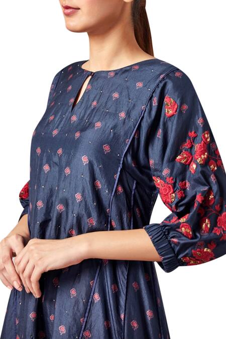 Buy_Myoho_Blue Printed Kurta With Pants_Online_at_Aza_Fashions