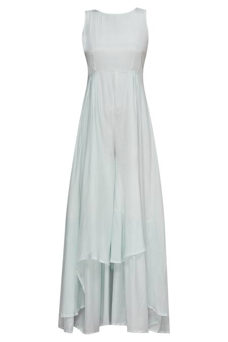 Shop_Itara_Blue Cotton Base Silk Jumpsuit And Jacket Round With Embroidered_Online_at_Aza_Fashions