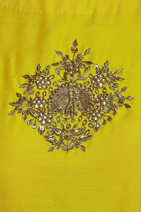 Ranian Yellow Net, Silk Blend Round Embellished Kurta Set at Aza Fashions Ranian_Yellow Net, Silk Blend Round Embellished Kurta Set _at_Aza_Fashions